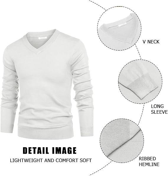 COOFANDY Mens V Neck Dress Sweater Knit Long Sleeve Pullover Sweaters - Image 2