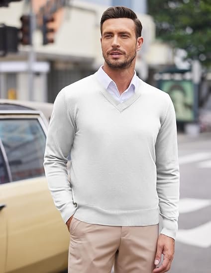 COOFANDY Mens V Neck Dress Sweater Knit Long Sleeve Pullover Sweaters - Image 4