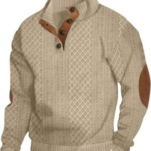 Men's Casual Sweatshirt Pullover Sweater Casual Long Sleeve Stand Collar Quarter Button Sweaters
