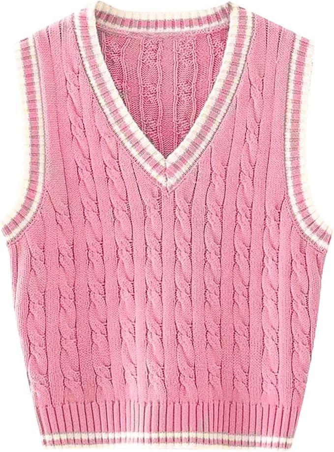 Womens Sweater Vest Sleeveless Cotton Casual V Neck Pullover