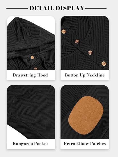 Vssjavun Mens Hoodies Pullover Textured Knit Hooded Sweatshirt with Pocket - Image 3