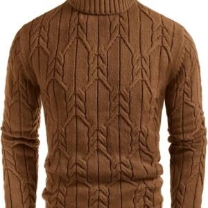 GRACE KARIN Mens Turtleneck Sweaters Cable Knit Twisted Pullover
