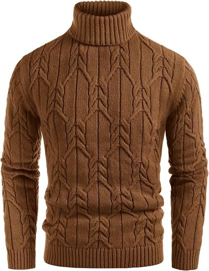 GRACE KARIN Mens Turtleneck Sweaters Cable Knit Twisted Pullover