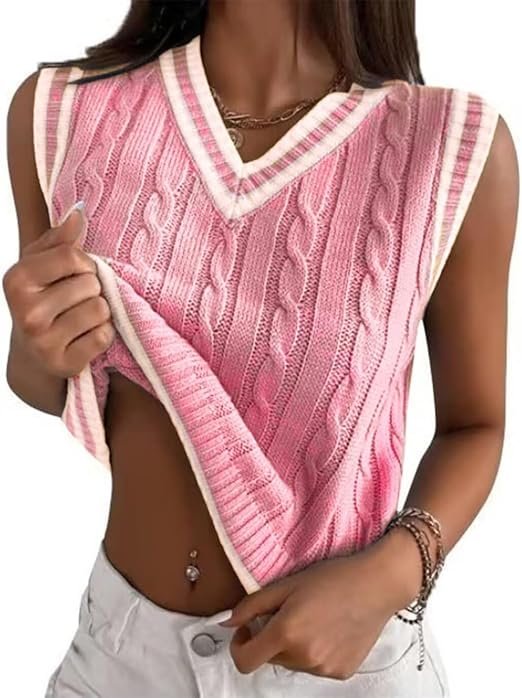 Womens Sweater Vest Sleeveless Cotton Casual V Neck Pullover - Image 2