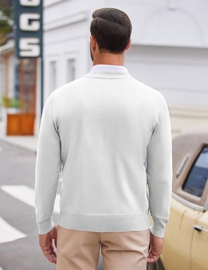 COOFANDY Mens V Neck Dress Sweater Knit Long Sleeve Pullover Sweaters - Image 3