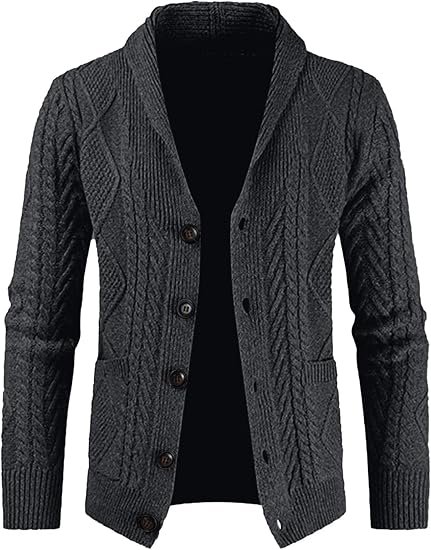 JMIERR Mens Wool Blend Shawl Collar Cable Knit Cardigan Sweater