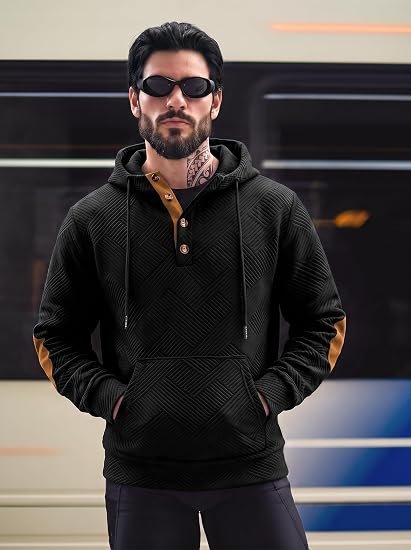 Vssjavun Mens Hoodies Pullover Textured Knit Hooded Sweatshirt with Pocket - Image 4