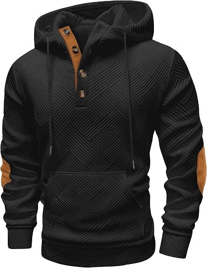 Vssjavun Mens Hoodies Pullover Textured Knit Hooded Sweatshirt with Pocket